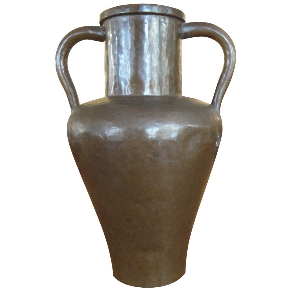 Early 20th Century Hammered Copper Amphora Vase For Sale