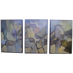 Abstract Mixed Media Triptych Paintings