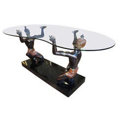 Remarkable Cast Metal Nubian Figural Coffee Table