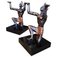 Pair of Cast Metal Nubian End Tables