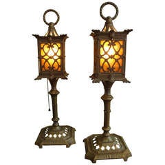 Vintage Early 20th Century Spanish Revival Mica Table Lamps