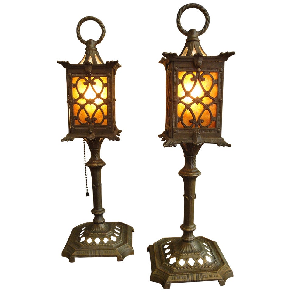 Lampes de table en mica de style néo-espagnol du début du 20e siècle