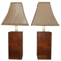 Geometric Walnut Tile Lamps Geometric Walnut Tile Lamps