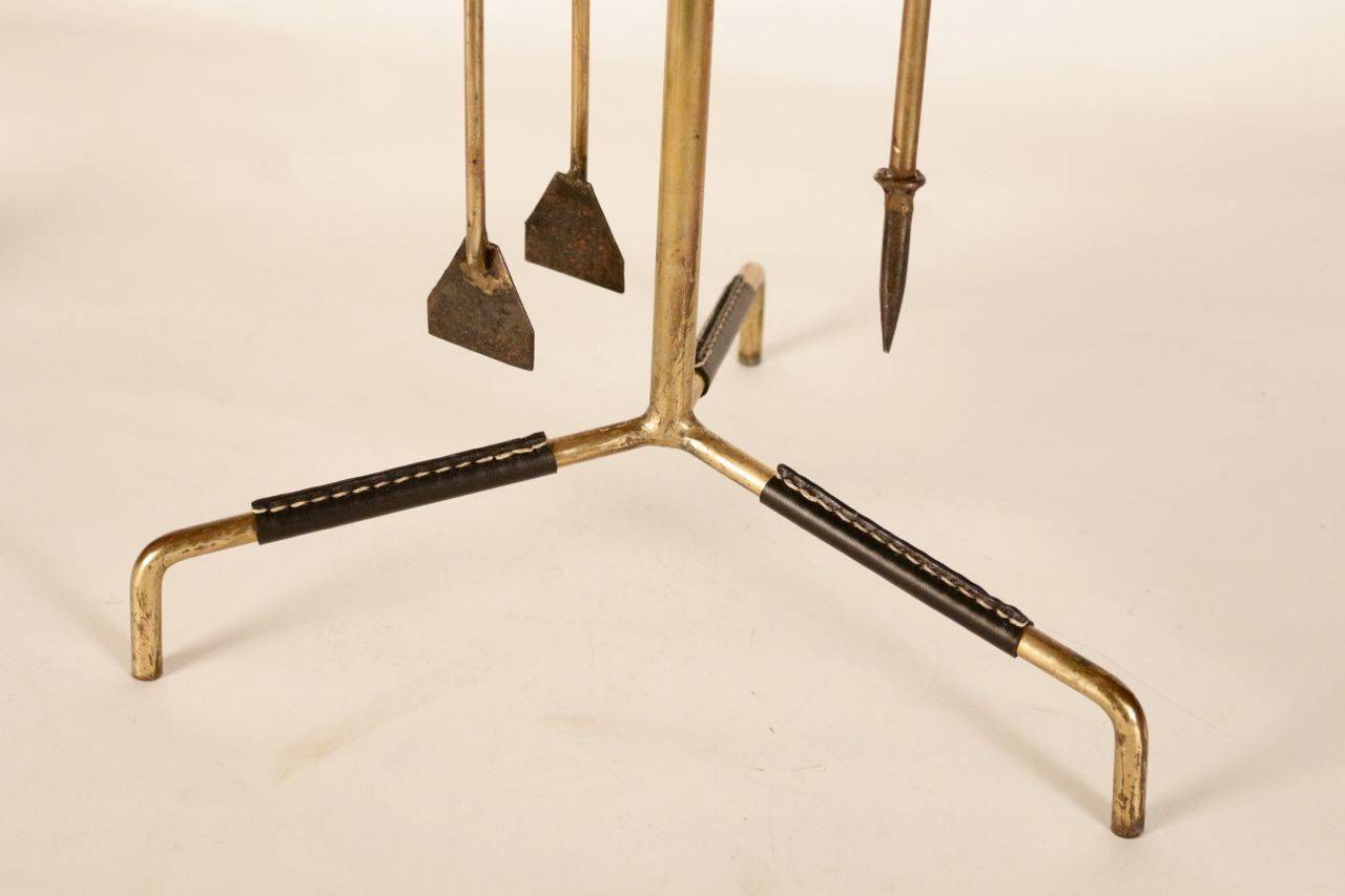 1950s Jacques Adnet Fireplace Tools In Excellent Condition In Bois-Colombes, FR