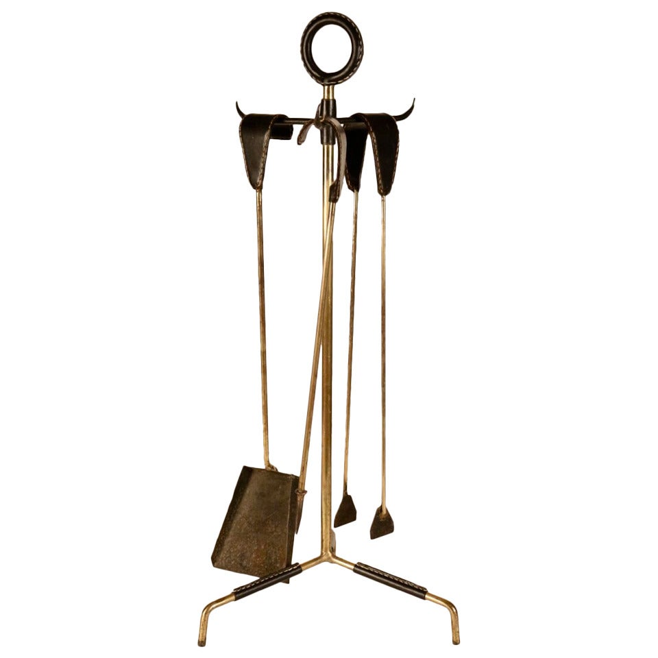 1950s Jacques Adnet Fireplace Tools