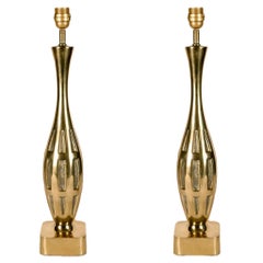 Retro Pair of Polished Brass Table Lamps