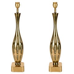 Pair of Polished Brass Table Lamps