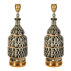 Pair of polished brass table lamps