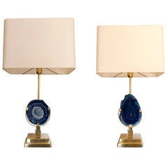 Pair of Blue Agates Table Lamps Attributed to Willy Daro