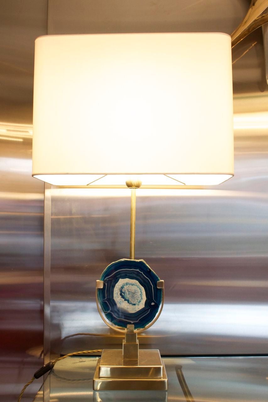 Pair of Blue Agates Table Lamps Attributed to Willy Daro at 1stDibs