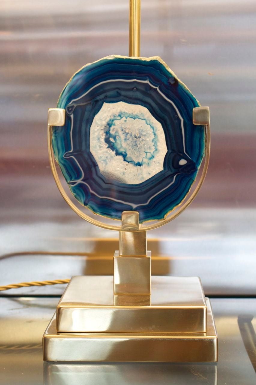 Pair of Blue Agates Table Lamps Attributed to Willy Daro at 1stDibs