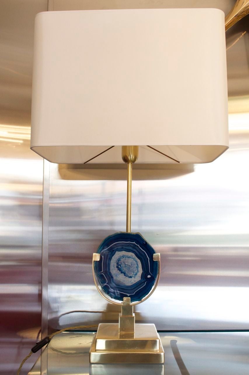 Pair of Blue Agates Table Lamps Attributed to Willy Daro at 1stDibs