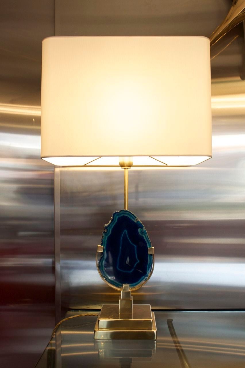 Pair of Blue Agates Table Lamps Attributed to Willy Daro at 1stDibs