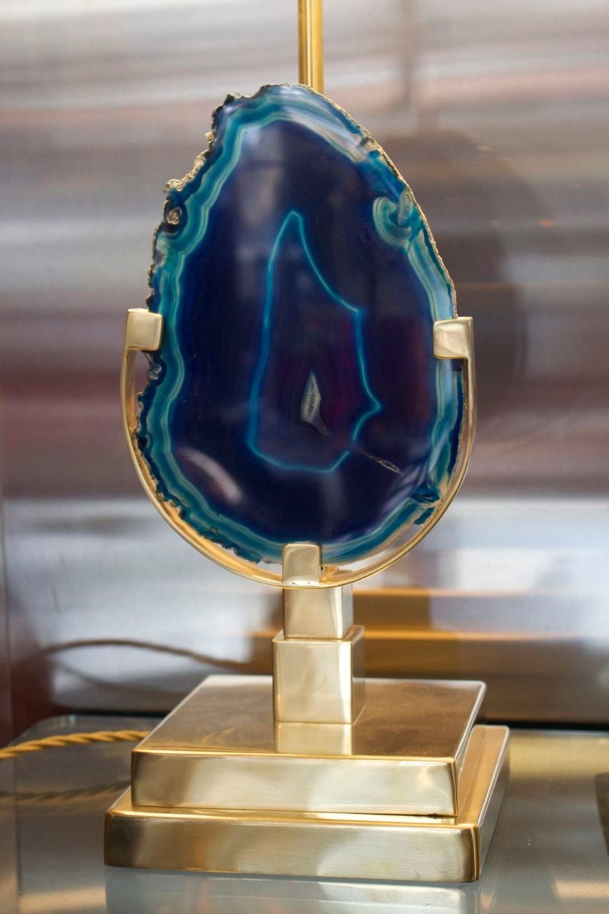 Pair of Blue Agates Table Lamps Attributed to Willy Daro at 1stDibs