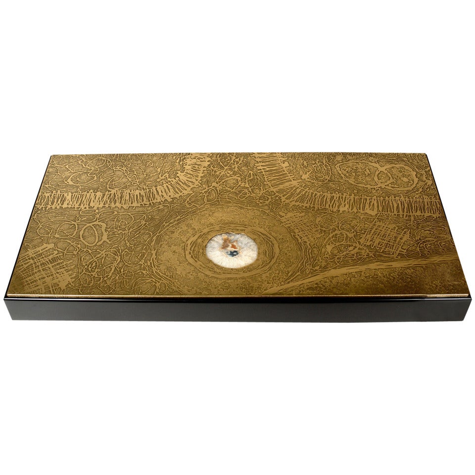 Coffee Table in Etched Brass and Inlaid Agate by Romain