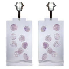 Incredible Pair Of Inclusion Lucite Lamps By Romeo Paris