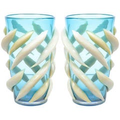 Pair of Murano Glass Vases, Signed Giulio Ferro