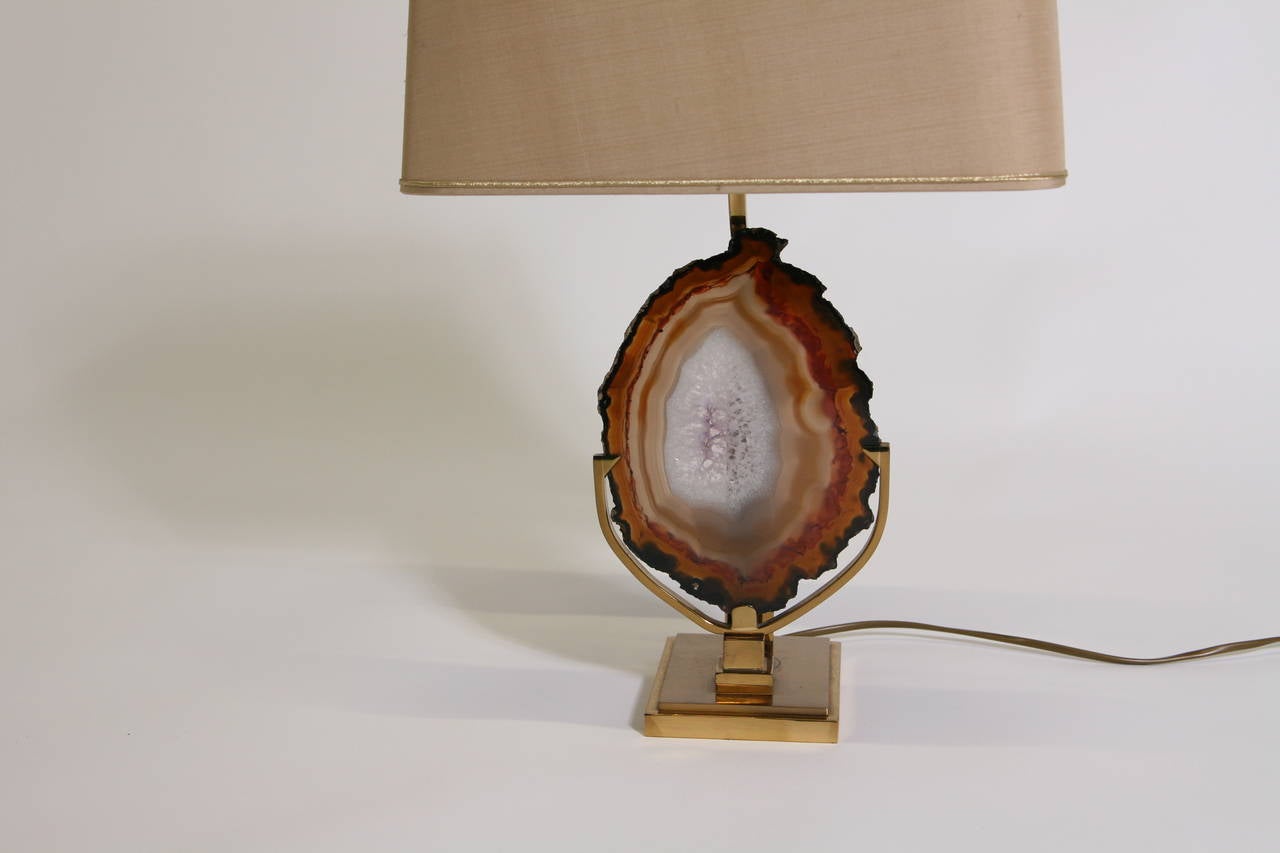 Belgian Lamp with Agate Attributed to Willy Daro For Sale