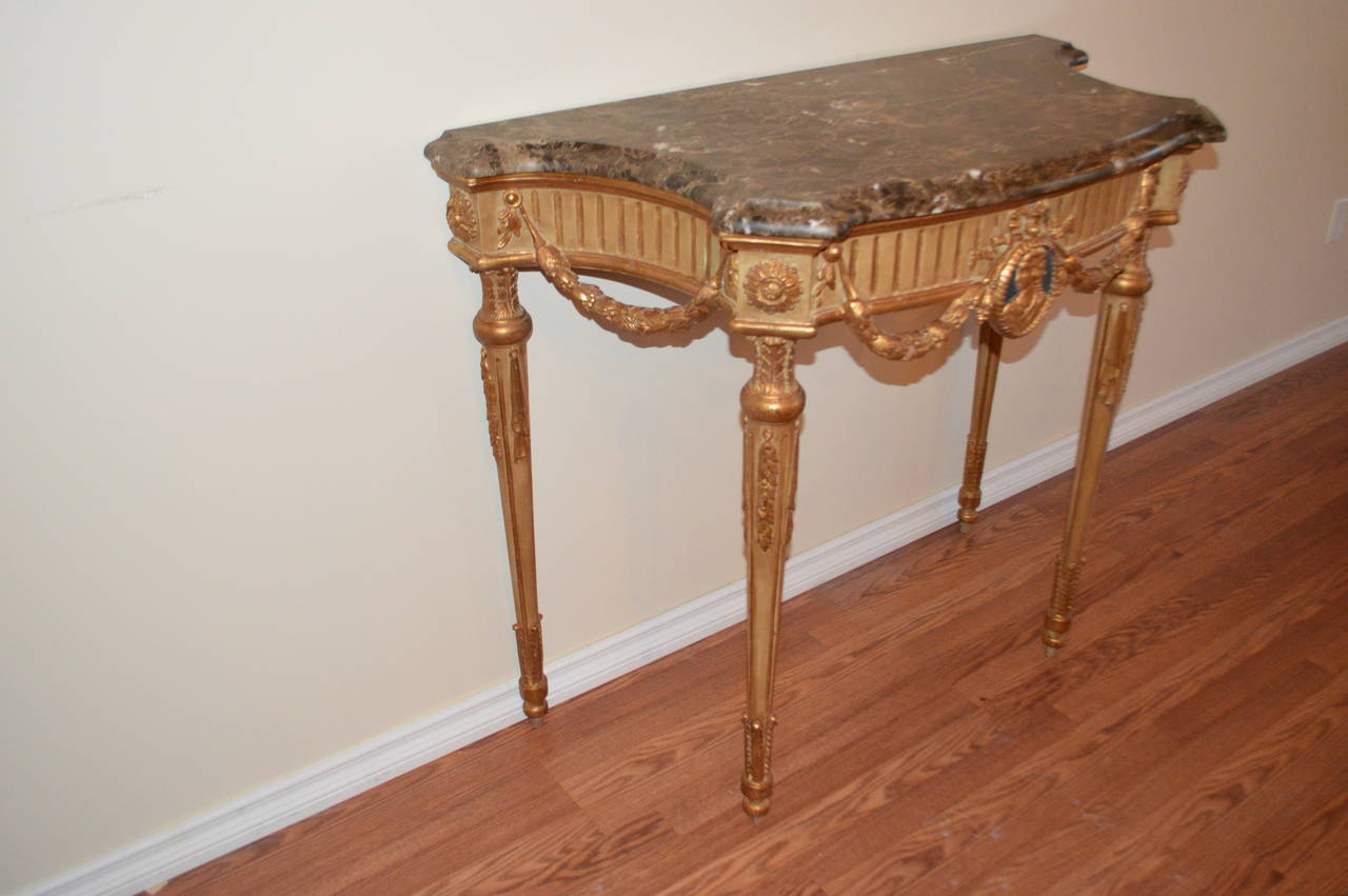 French Pair of Louis XVI Style Painted and Gilt Consoles