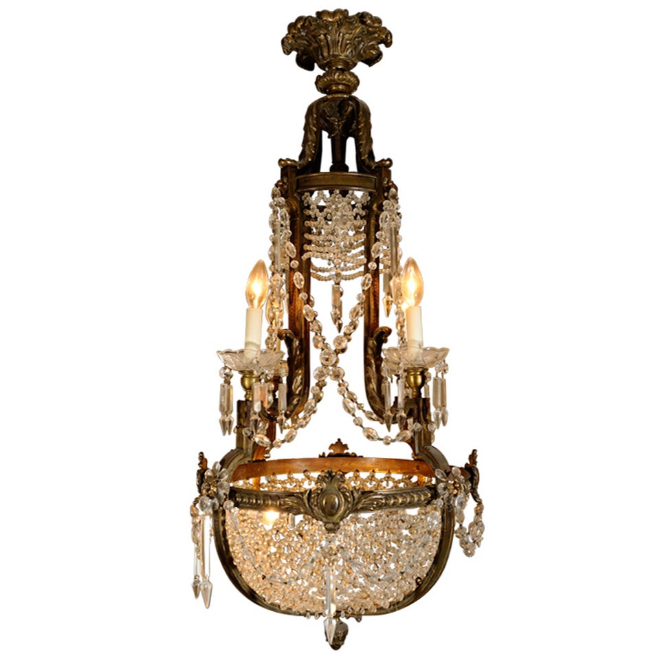 19th Century Crystal And Bronze Chandelier