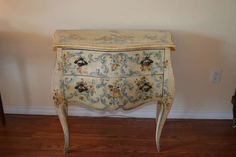 Lovely Florentine style hand painted commode, good size for bed side table.