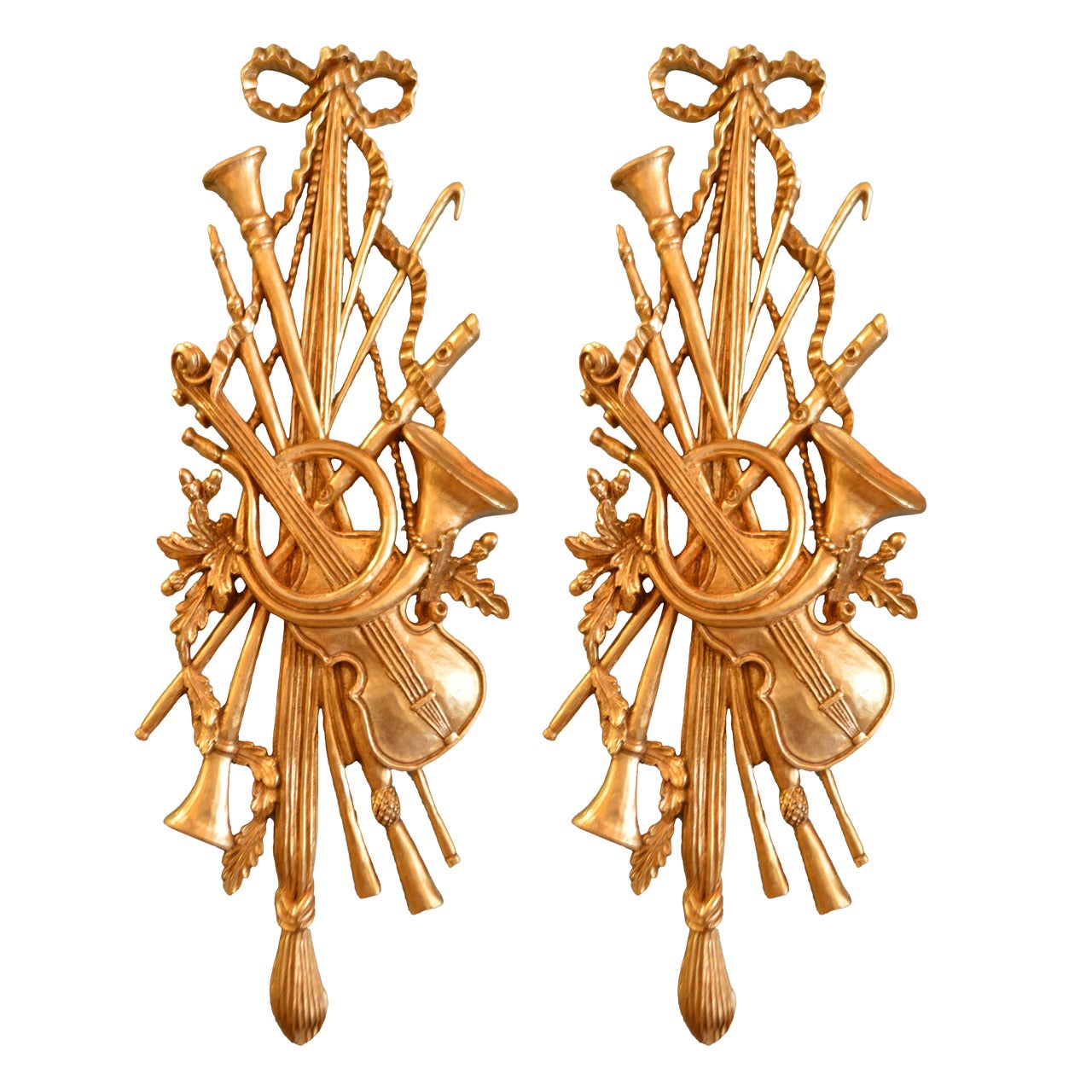 Pair of 19th Century Musical Theme Gilded Wall Ornaments