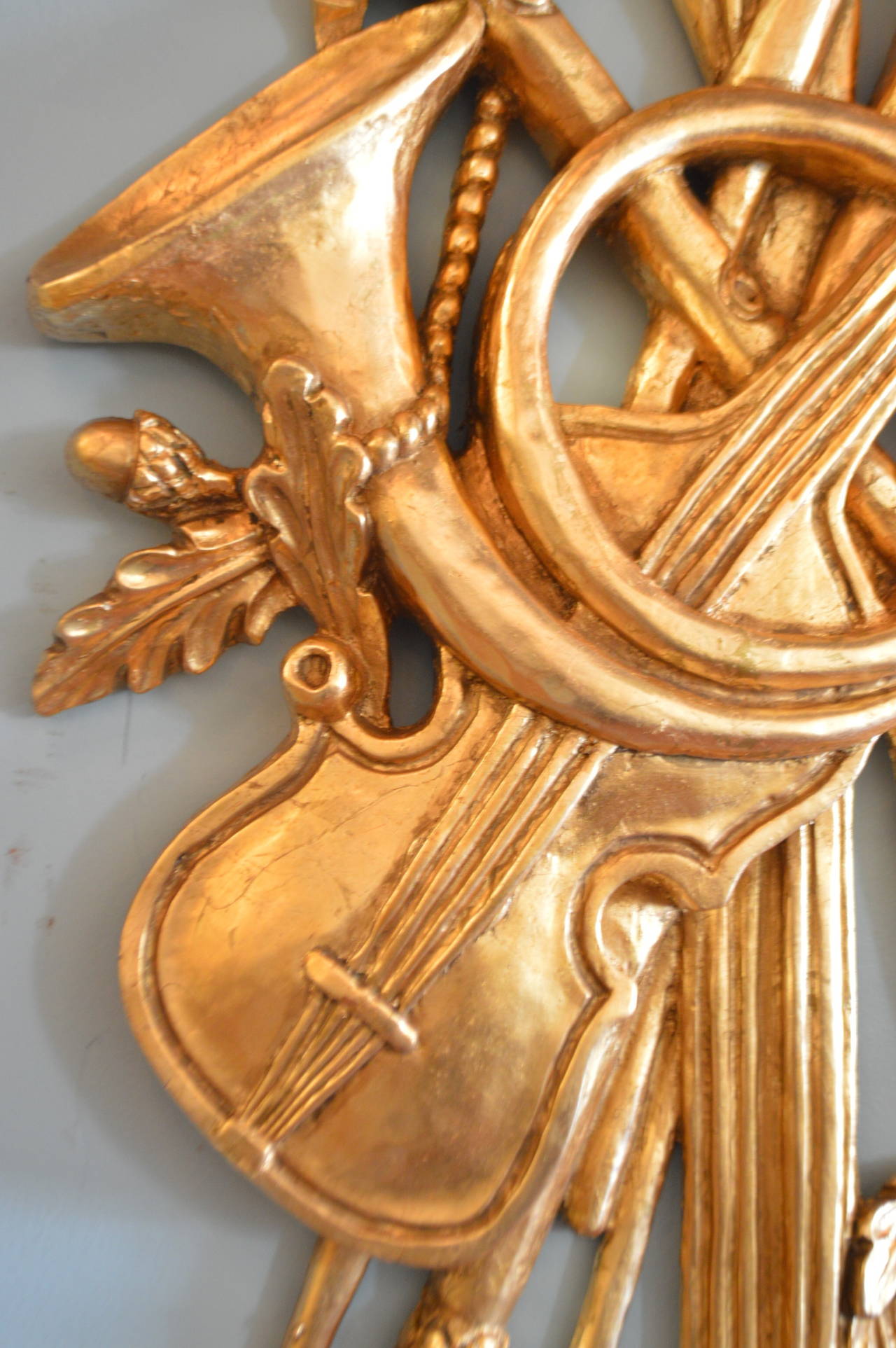 French Pair of 19th Century Musical Theme Gilded Wall Ornaments