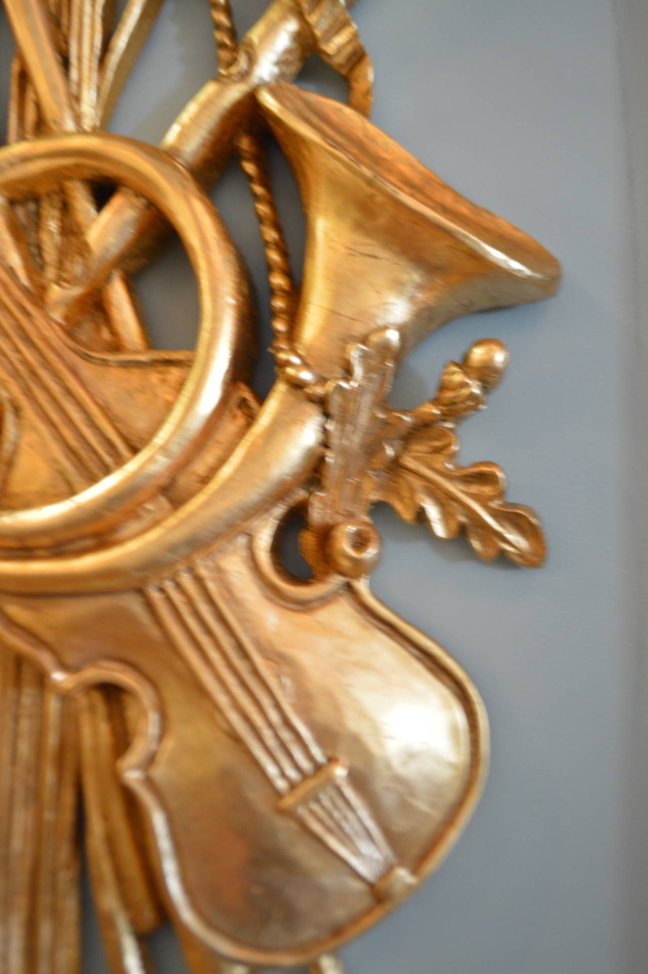 Gilt Pair of 19th Century Musical Theme Gilded Wall Ornaments