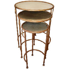 Gilded Metal Bamboo Style Set of Nesting Tables