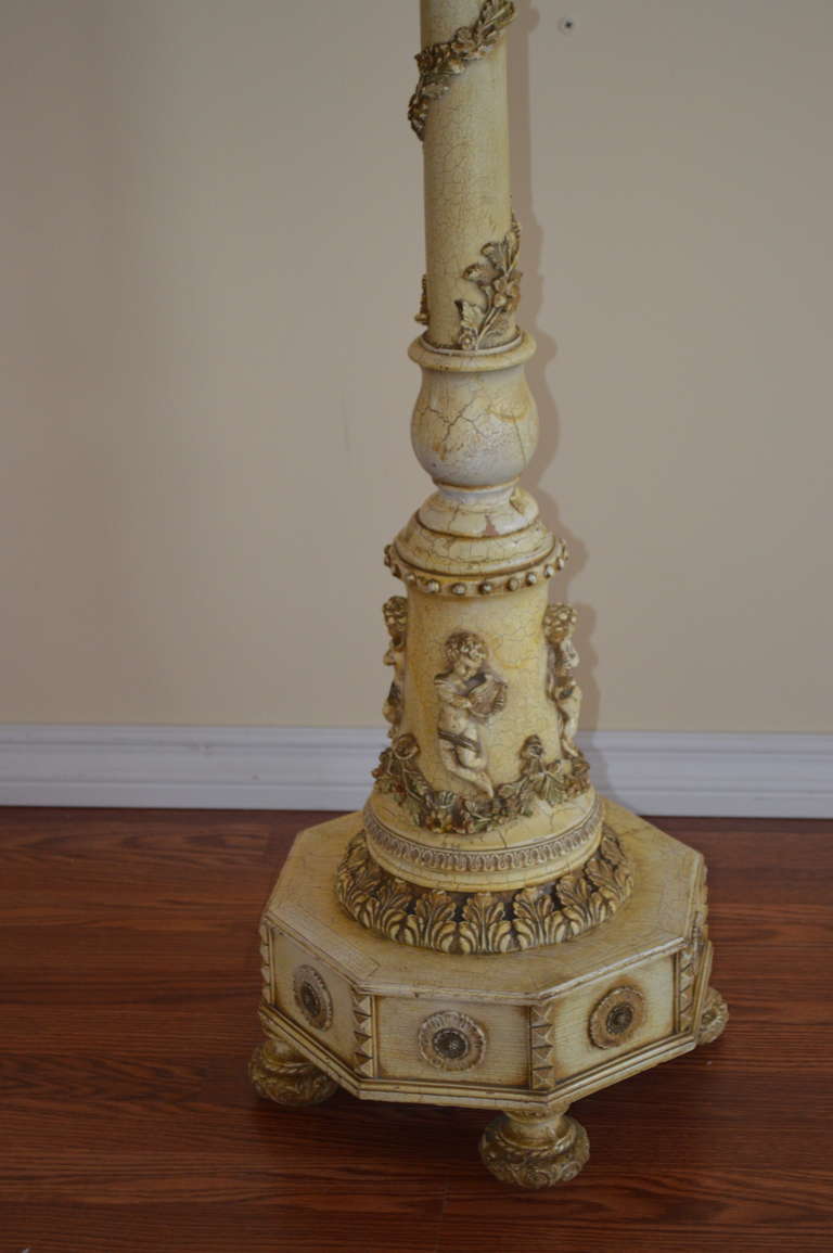 Rococo Floor Lamp, Painted and Hand Carved