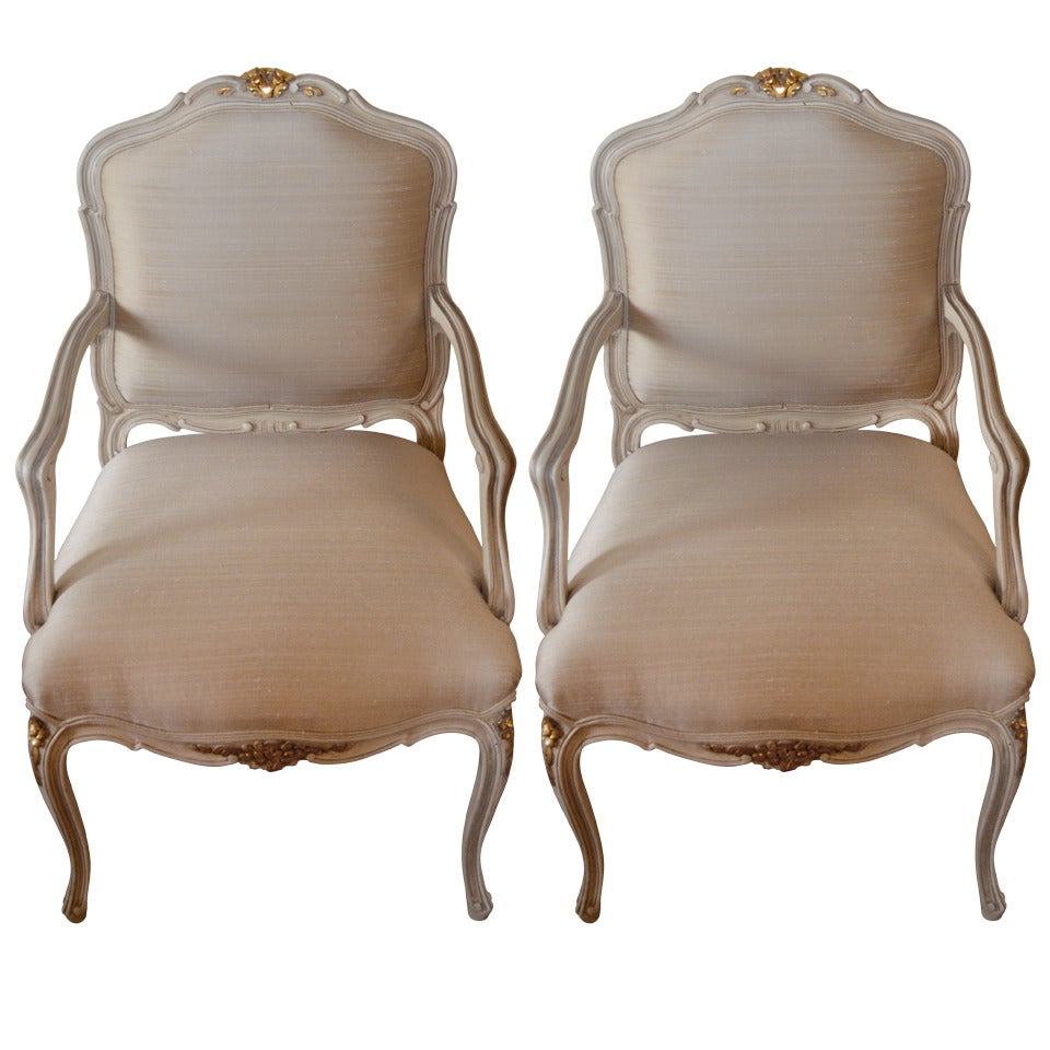 Pair of Louis XV Style Painted Armchairs