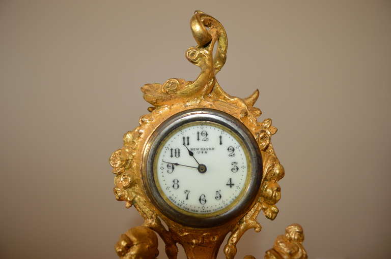 Louis XV Gilded Metal Decorative Table Clock
