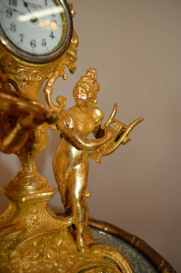 American Gilded Metal Decorative Table Clock