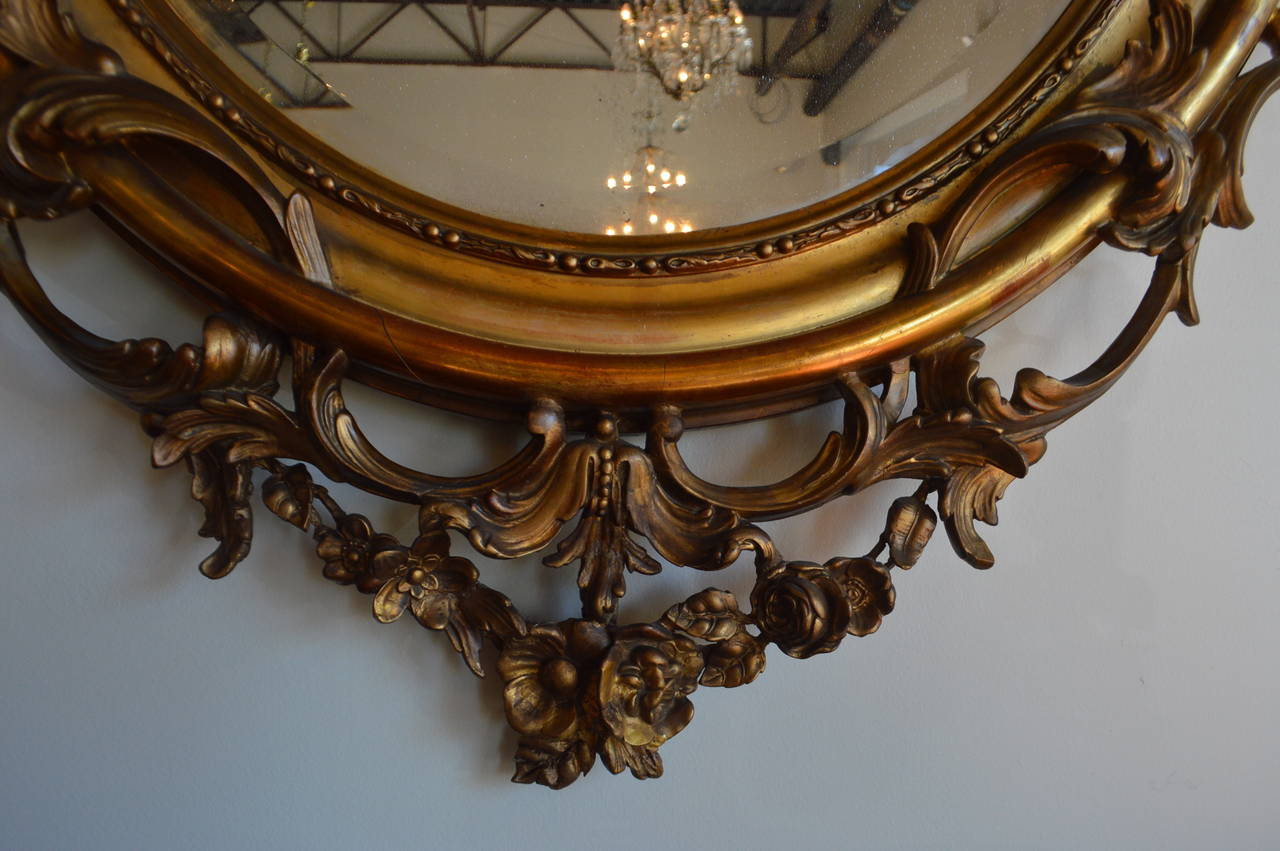 Louis XV 19th Century Gilded Oval Mirror