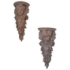 Pair of early 19th century hand carved wall shelves