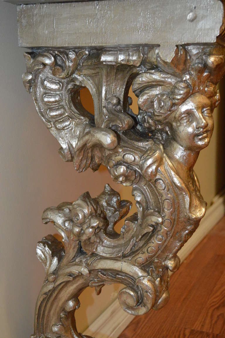 Rococo Figural Pedestal Console with Marble Top