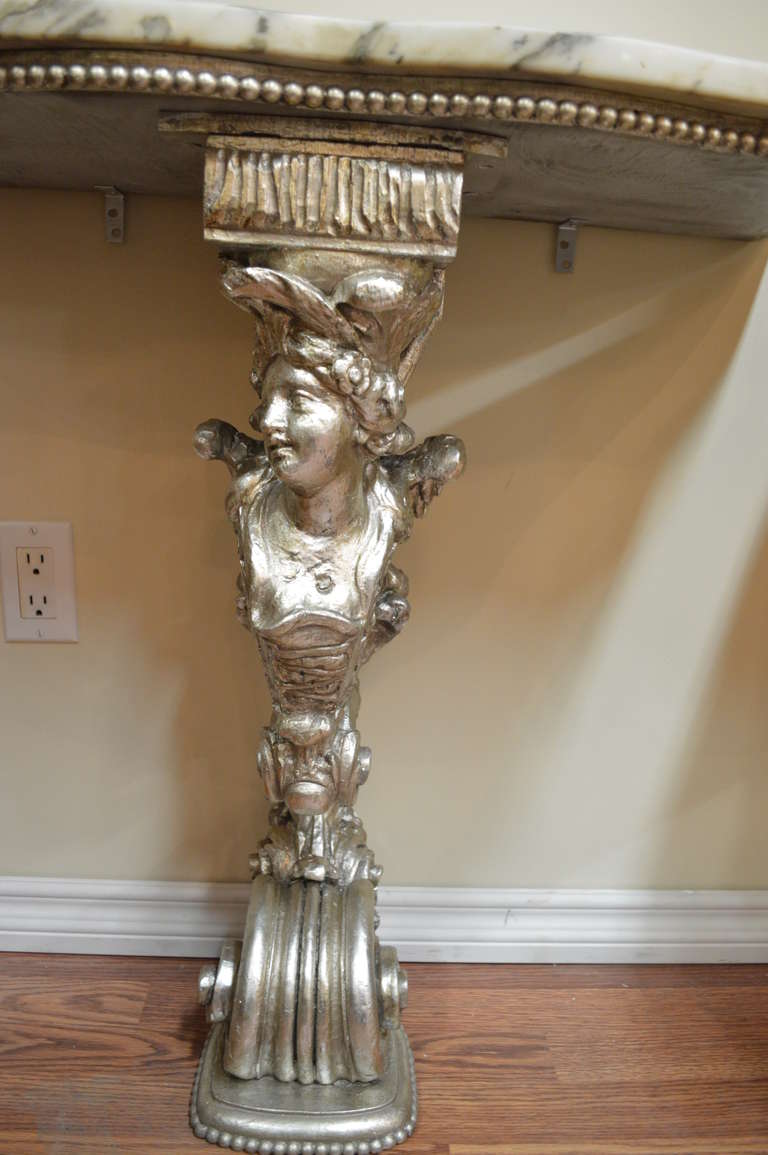 Figural Pedestal Console with Marble Top In Excellent Condition In Oakville, ON