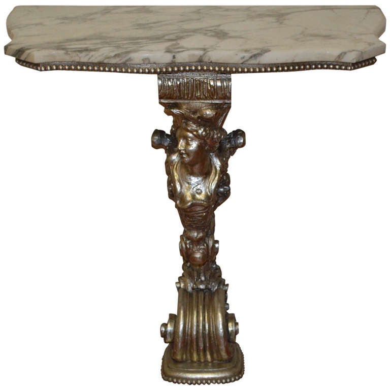 Figural Pedestal Console with Marble Top
