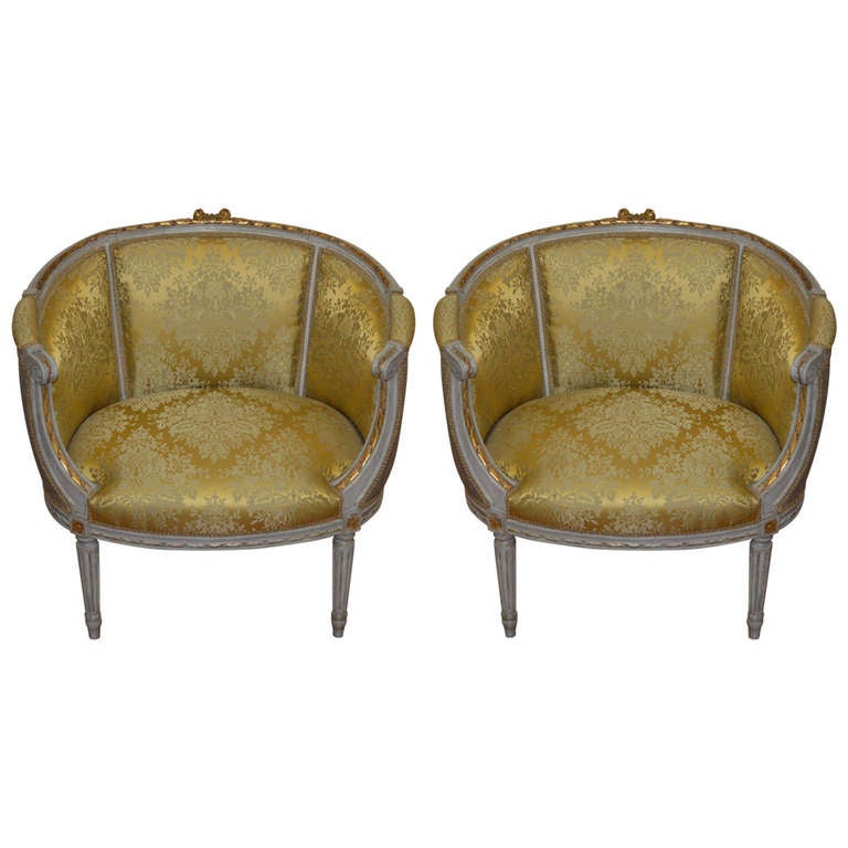 Pair of Louis XVI Style Painted Marquise Bergeres