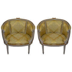 Pair of Louis XVI Style Painted Marquise Bergeres