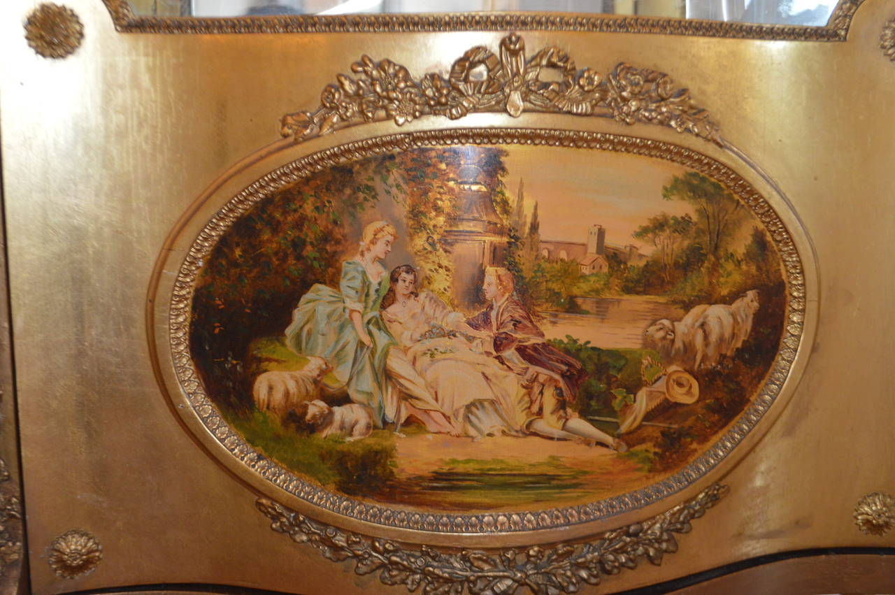 French 19th Century Louis XV Style Gilt Vitrine with Vernis Martin Paintings