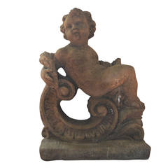 Pair of Cast Stone Reclining Cherubs