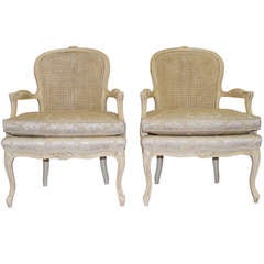 Pair of Louis XV Style Caned Back Armchairs