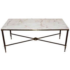 Louis XVI style bronze and marble top cocktail table.