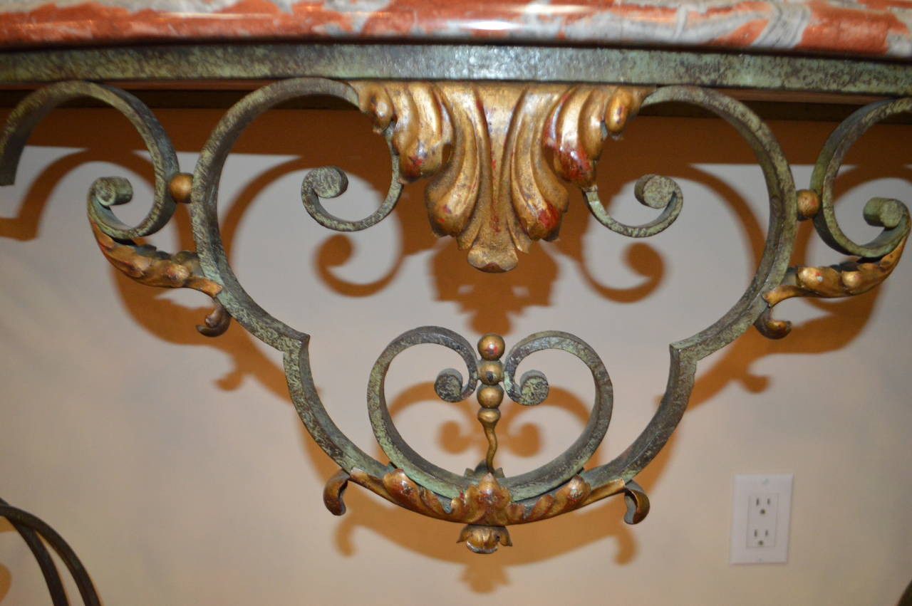 Louis XV Wrought Iron with Marble-Top Console Table