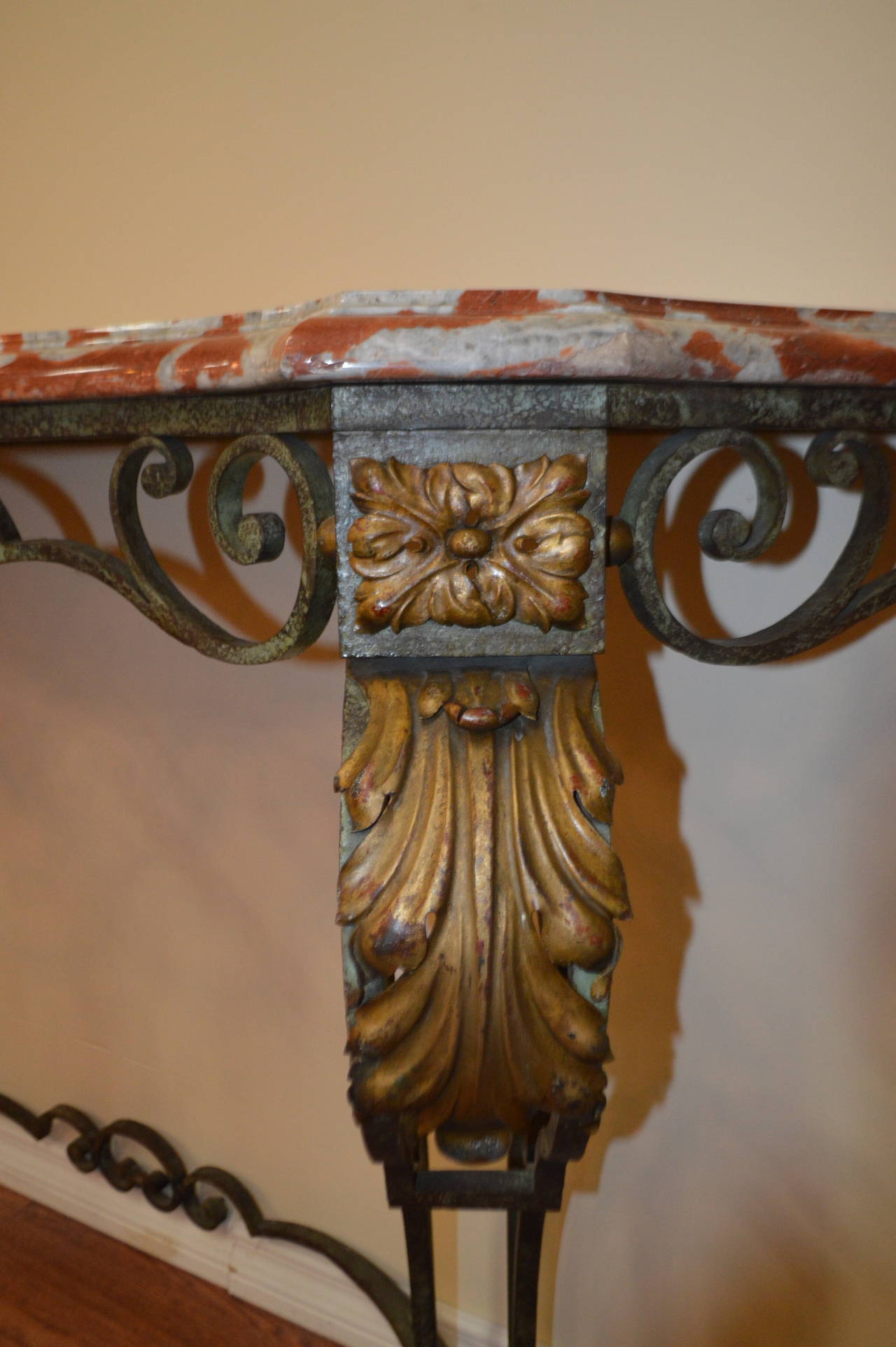 French Wrought Iron with Marble-Top Console Table