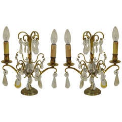 Pair of Louis XV style bronze and crystal girandole.