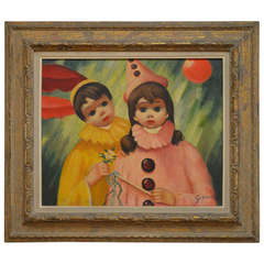 Oil Painting on Canvas, Children Dressed as Clowns 11