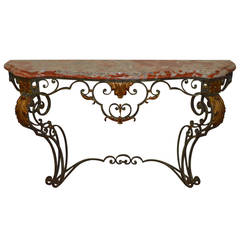 Wrought Iron with Marble-Top Console Table