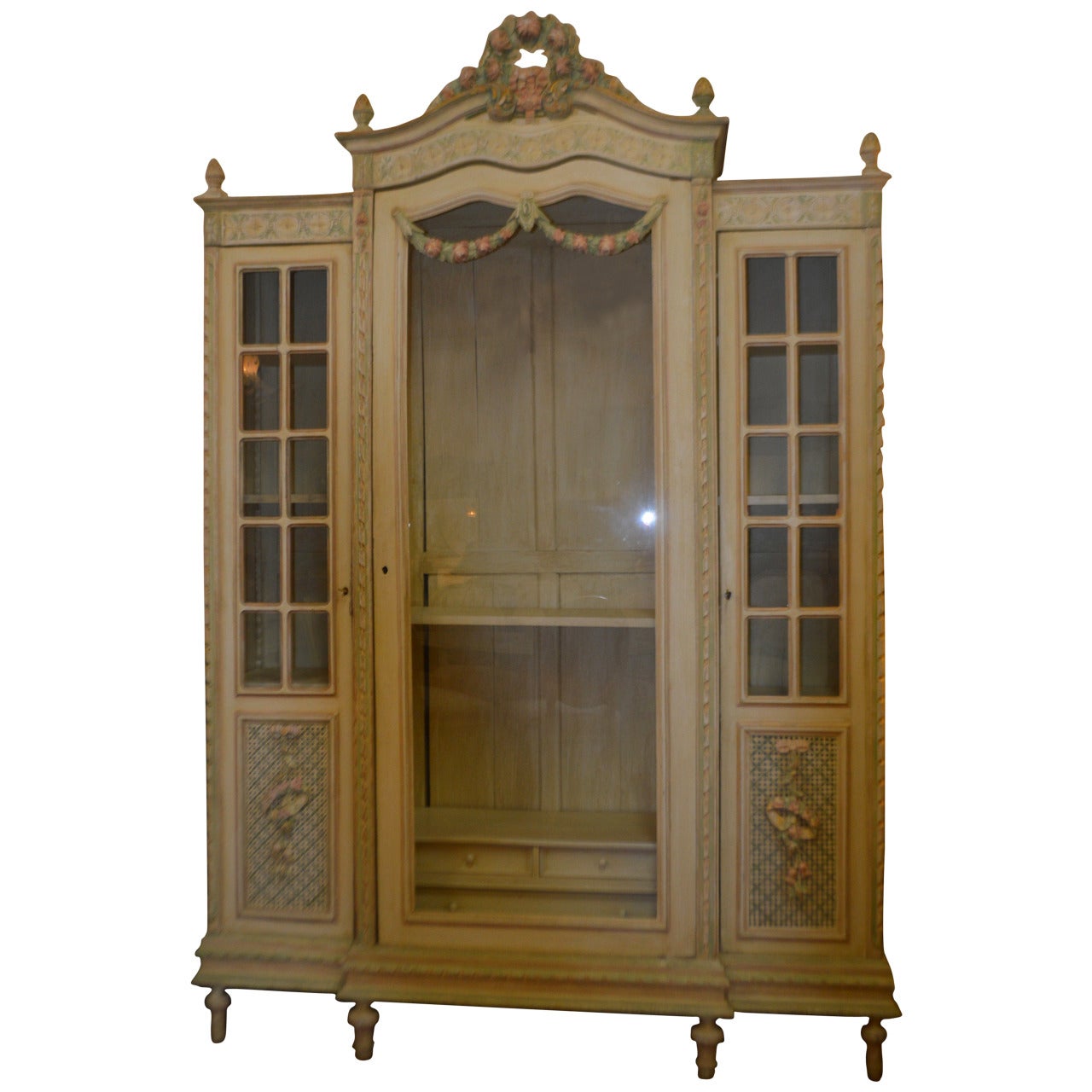 Louis XVI Style Painted Armoire with Glass Door